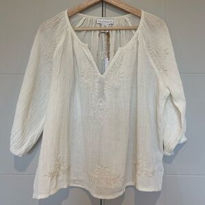 NWT House of Harlow 1960 Boho Embroidered Light Blouse Cream Size Medium